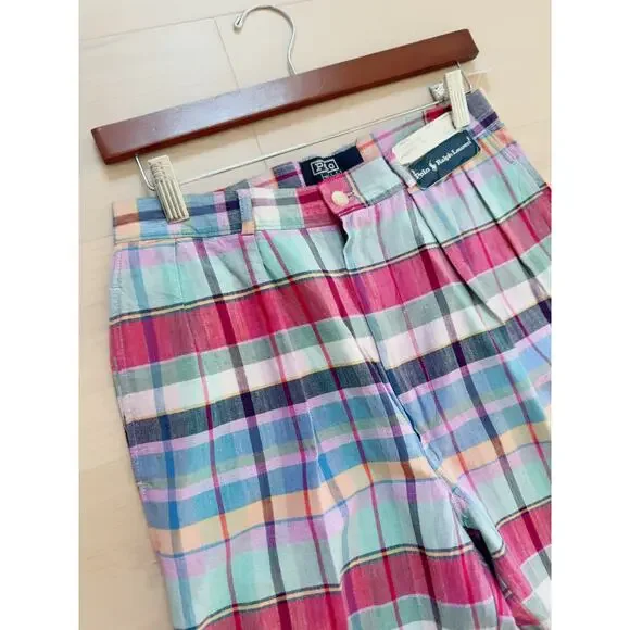Vintage Polo Ralph Lauren Plaid Madras Golf Pants W 29 High Waist Classic Prep